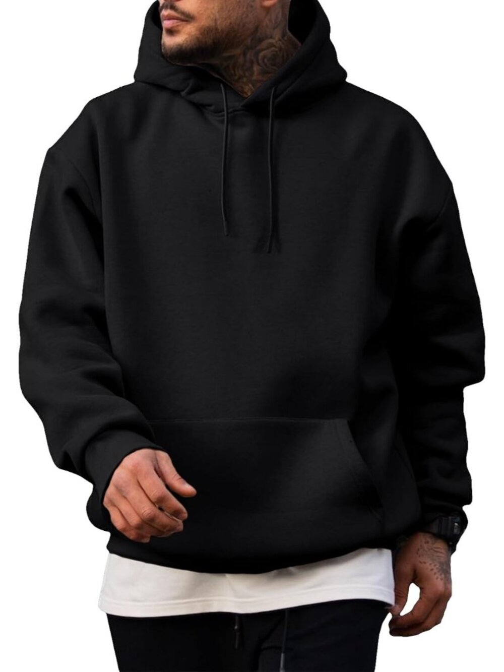 Men's Blue Fleece Lined Oversized Pullover Drawstring Hooded Sweatshirts